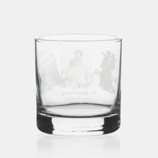 Gepersonaliseerde Paar Collage Foto 1e Jubileum Whisky Glas (Achterkant)