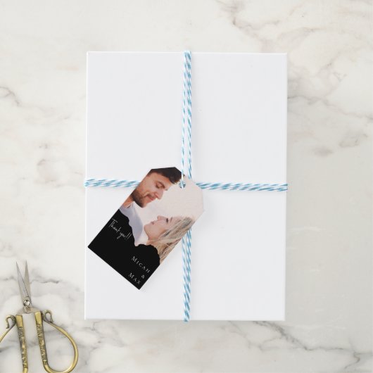Gepersonaliseerde paar foto B / W bruiloft Cadeaulabel (Met Touw)