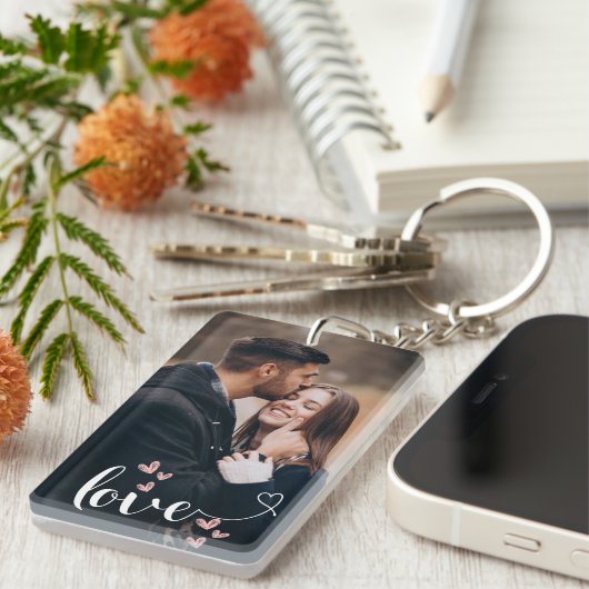 Gepersonaliseerde Paar foto collage Liefde harten Sleutelhanger (Voorkant Rechts)