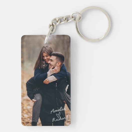 Gepersonaliseerde Paar foto collage Liefde harten Sleutelhanger (achterkant)