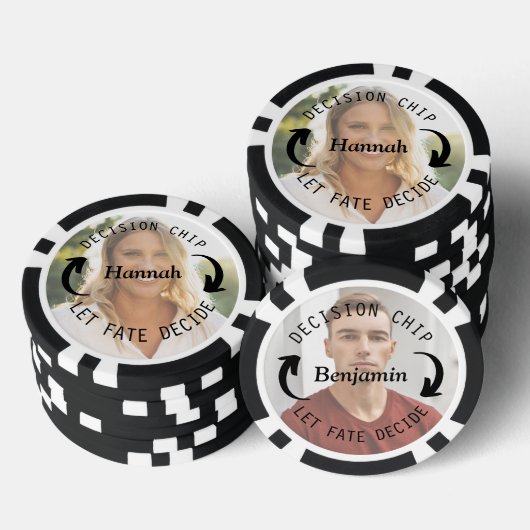 Gepersonaliseerde Paar Foto & Naam Beslissing Munt Poker Chips (Opstapeling)