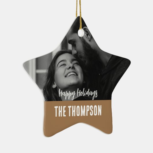 Gepersonaliseerde paar foto Zwart wit en bruin Keramisch Ornament (Rechts)