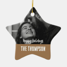 Gepersonaliseerde paar foto Zwart wit en bruin Keramisch Ornament