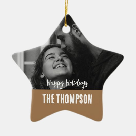 Gepersonaliseerde paar foto Zwart wit en bruin Keramisch Ornament (Voorkant)