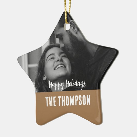 Gepersonaliseerde paar foto Zwart wit en bruin Keramisch Ornament (Links)