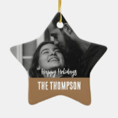 Gepersonaliseerde paar foto Zwart wit en bruin Keramisch Ornament (Achterkant)