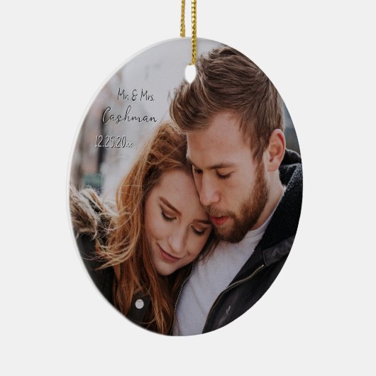 Gepersonaliseerde Paar Kerstmis Foto Keramisch Ornament (Rechts)