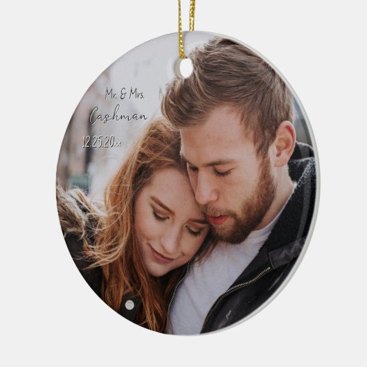 Gepersonaliseerde Paar Kerstmis Foto Keramisch Ornament (Links)