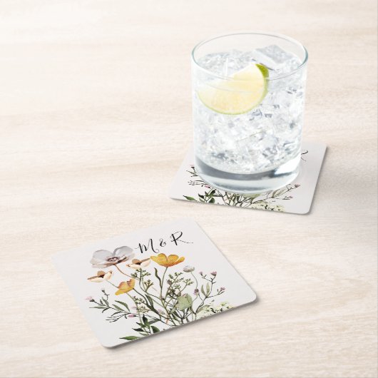 Gepersonaliseerde Paar Monogram Gedroogde Wildbloe Kartonnen Onderzetters (Insitu)