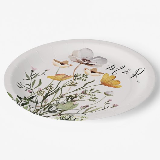 Gepersonaliseerde Paar Monogram Gedroogde Wildbloe Papieren Bordje (Gekanteld)