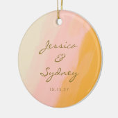 Gepersonaliseerde Paar Namen Roze Geel Abstract Keramisch Ornament (Links)