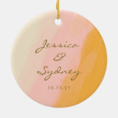 Gepersonaliseerde Paar Namen Roze Geel Abstract Keramisch Ornament (Achterkant)