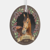 Gepersonaliseerde Paard Foto Rustieke Kerstmis Glas Ornament (Voorkant Rechts)