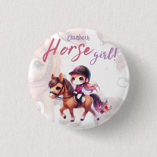 Gepersonaliseerde Paard Meisje Dressuur Rider Name Ronde Button 3,2 Cm