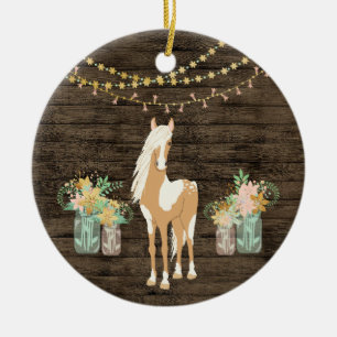 Gepersonaliseerde paarden en bloemen, bijtende ker keramisch ornament