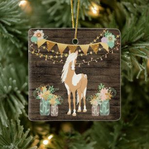Gepersonaliseerde paarden en bloemen, bijtende ker keramisch ornament
