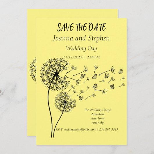 Gepersonaliseerde paardenbloem klok met vlinders kaart (Voorkant / Achterkant)