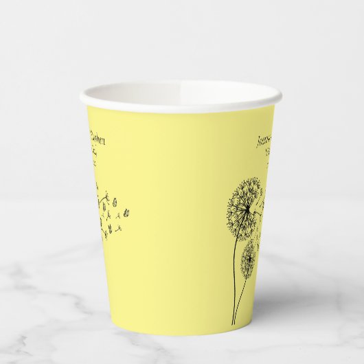 Gepersonaliseerde paardenbloem klok met vlinders papieren bekers (Links)