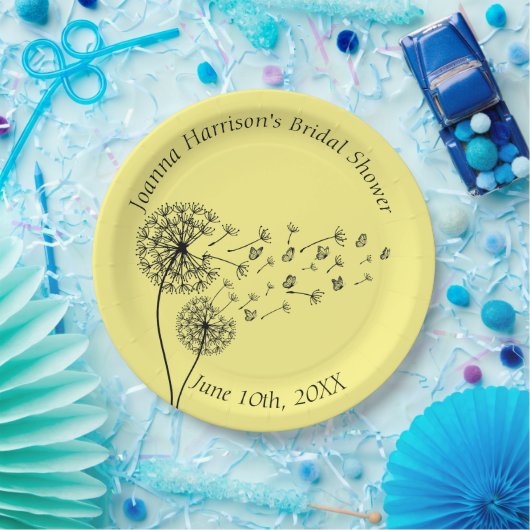 Gepersonaliseerde paardenbloem klok met vlinders papieren bordje (Feest)
