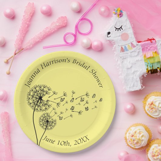Gepersonaliseerde paardenbloem klok met vlinders papieren bordje (Feest)