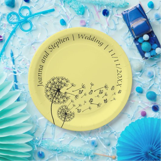 Gepersonaliseerde paardenbloem klok met vlinders papieren bordje (Feest)