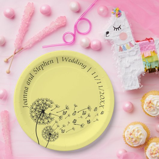 Gepersonaliseerde paardenbloem klok met vlinders papieren bordje (Feest)