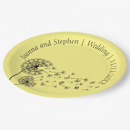 Gepersonaliseerde paardenbloem klok met vlinders papieren bordje (Gekanteld)