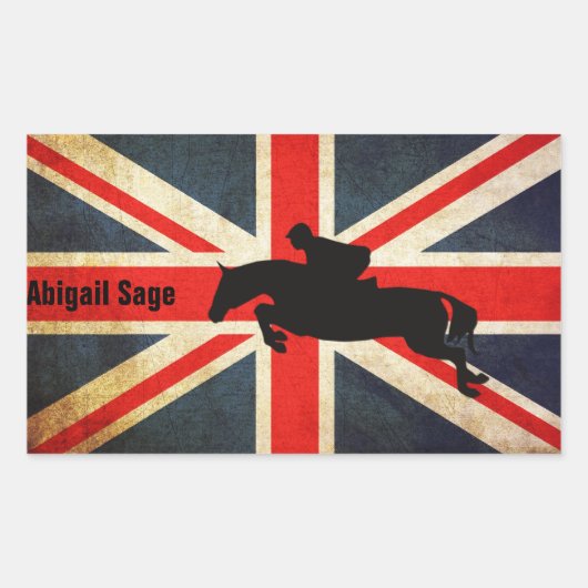 Gepersonaliseerde paardenjumper Union Jack Flag St Rechthoekige Sticker (Voorkant)