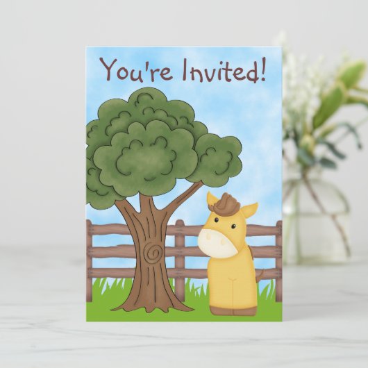 Gepersonaliseerde paardenverjaardagsuitnodiging vo kaart (Staand voorkant)