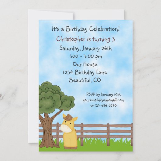 Gepersonaliseerde paardenverjaardagsuitnodiging vo kaart (Achterkant)