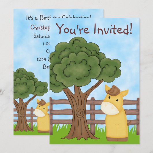 Gepersonaliseerde paardenverjaardagsuitnodiging vo kaart (Voorkant / Achterkant)