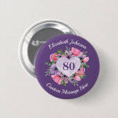 Gepersonaliseerde Paarse 80e verjaardag Button (Voorkant /achterkant)