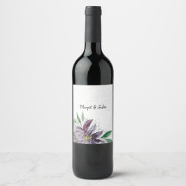 Gepersonaliseerde Paarse Abstracte Lotus Waterverf Wijn Etiket