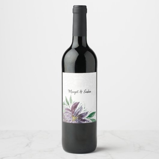 Gepersonaliseerde Paarse Abstracte Lotus Waterverf Wijn Etiket (Voorkant)