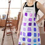 Gepersonaliseerde Paarse Artist Schort<br><div class="desc">Dit schort is versierd met een patroon van kleurstalen in tinten van paarse. Perfect voor een kunstenaar of iemand die graag schildert. Personaliseer dit schort met jouw naam of monogram. Omdat we creëer ons kunstwerk zullen u dit exacte ontwerp van andere ontwerpers niet vinden. Originele Waterverf © Michele Davies.</div>