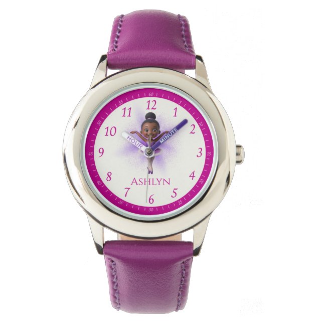 Gepersonaliseerde Paarse Ballerina Dans Kinder’ Le Horloge (Voorkant)