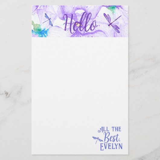 Gepersonaliseerde Paarse & Blauwe Dragonfly Statio (Voorkant)