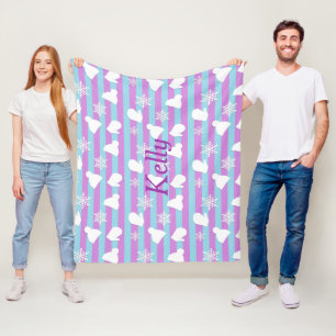 Gepersonaliseerde Paarse Blauwe Sneeuwvlokken Mitt Fleece Deken