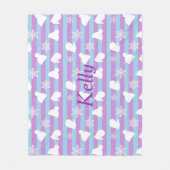 Gepersonaliseerde Paarse Blauwe Sneeuwvlokken Mitt Fleece Deken (Voorkant)