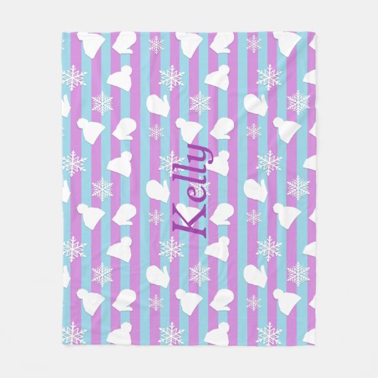 Gepersonaliseerde Paarse Blauwe Sneeuwvlokken Mitt Fleece Deken (Voorkant)