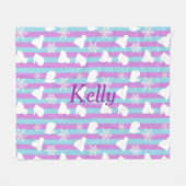 Gepersonaliseerde Paarse Blauwe Sneeuwvlokken Mitt Fleece Deken (Voorkant (Horizontaal))