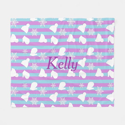 Gepersonaliseerde Paarse Blauwe Sneeuwvlokken Mitt Fleece Deken (Voorkant (Horizontaal))
