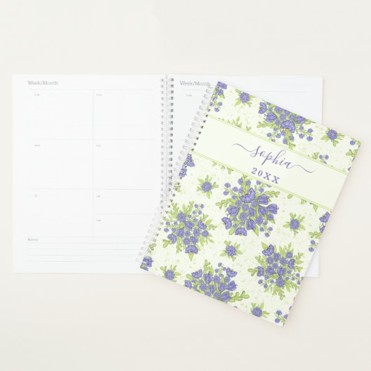 Gepersonaliseerde Paarse Bloemen 2024 2025 Elegant Planner (Display)