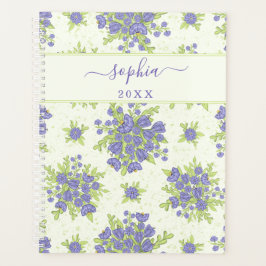 Gepersonaliseerde Paarse Bloemen 2024 2025 Elegant Planner