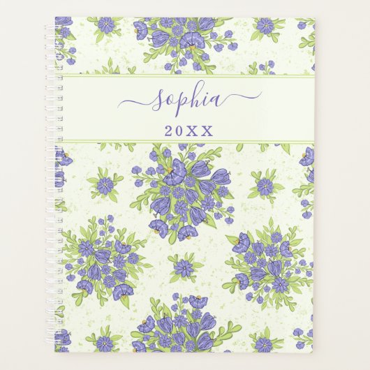 Gepersonaliseerde Paarse Bloemen 2024 2025 Elegant Planner (Voorkant)