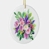Gepersonaliseerde paarse bloemen kerst keramisch ornament (Rechts)