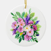 Gepersonaliseerde paarse bloemen kerst keramisch ornament (Voorkant)