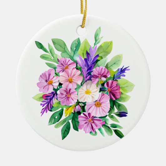 Gepersonaliseerde paarse bloemen kerst keramisch ornament (Voorkant)