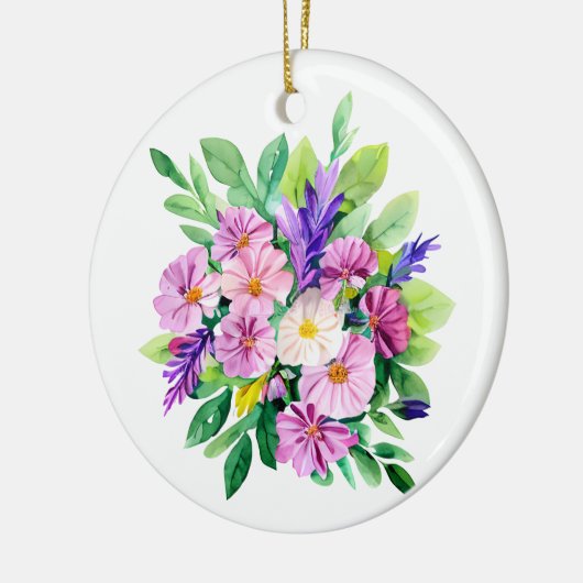 Gepersonaliseerde paarse bloemen kerst keramisch ornament (Links)