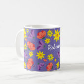Gepersonaliseerde Paarse Bloemen Mok (Voorkant links)